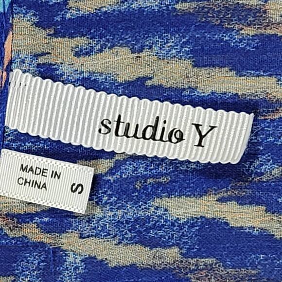 Studio Y Tank Top Blue Preppy Beaded Cut V-Neck Boho Keyhole Back Women Size S - Picture 6 of 7